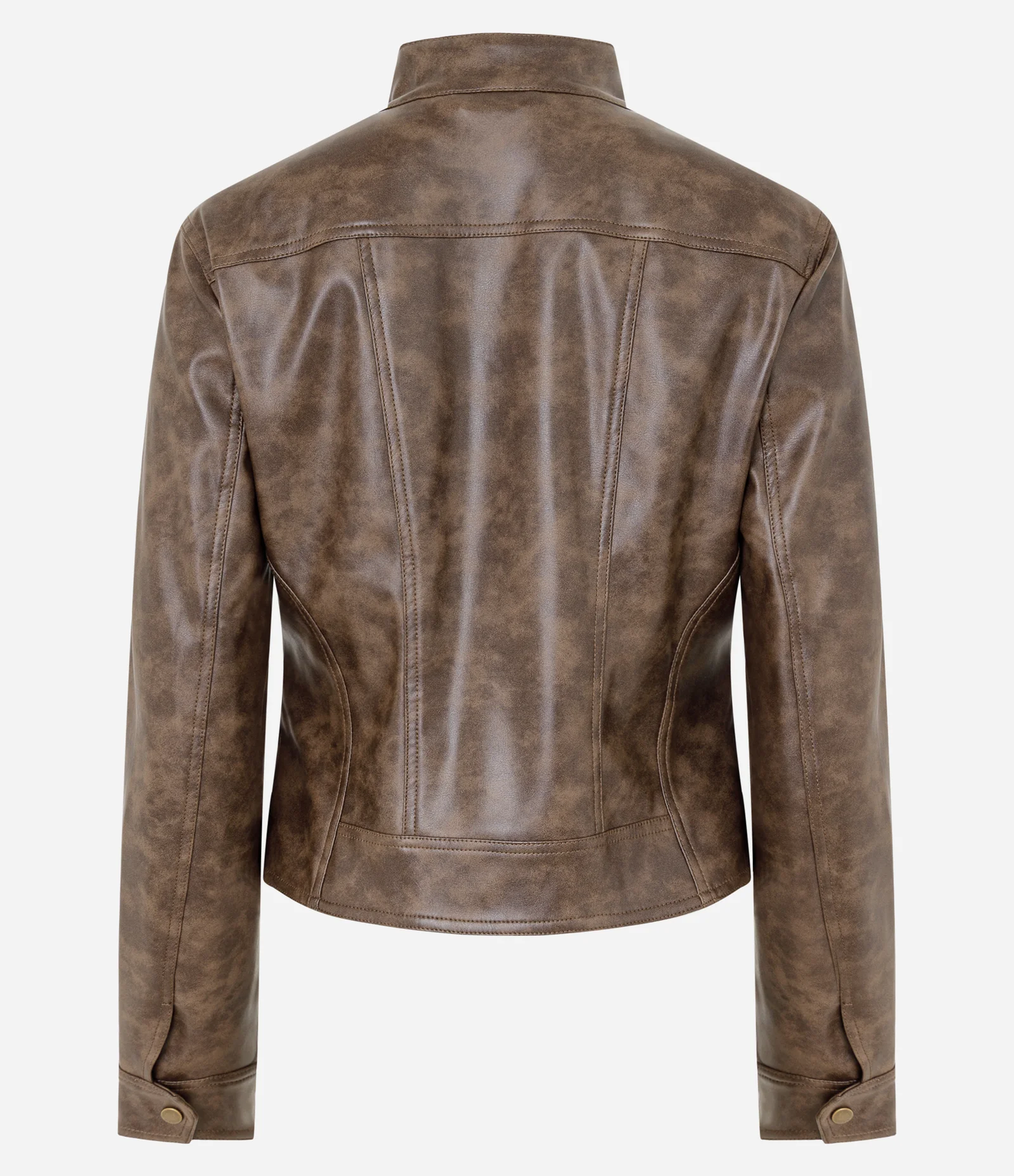 Marbled PU High Neck Biker Jacket