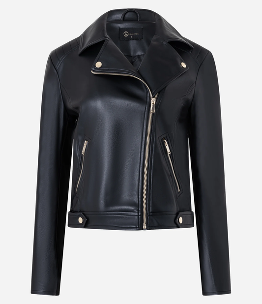 PU Biker Jacket with Roma Stitch Sleeves