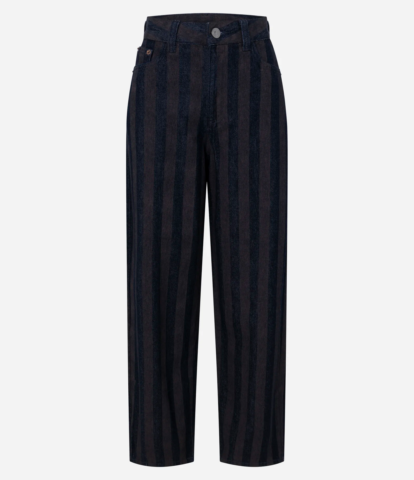 Dark Blue Striped Baggy Jeans with Mid Rise