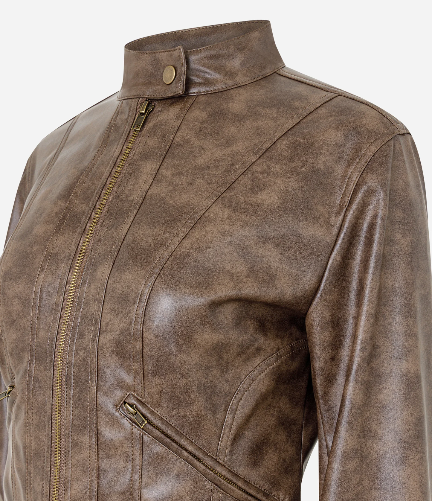 Marbled PU High Neck Biker Jacket